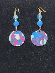 Blue circle clay earrings