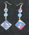 Blue diamond-shaped clay earrings