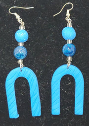 Blue horse shoe clay earrings